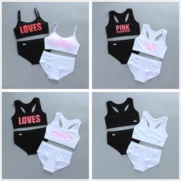 Camisole Teenage Girls Underwear Wireless Letter Print Small Bra Panty Set For Children Young Sports Runnin Crop Tops 8 16Years 230704