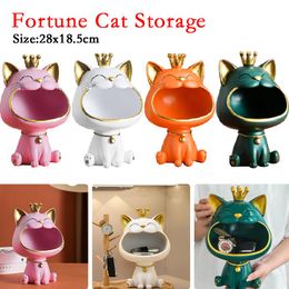 Vases Fortune Cat Key Holder Figurine Candy Sundries Resin Desk Decoration Nontoxic Harmless Household Supplies for Study Coffee Shop