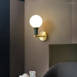 Wall Lamps Marble Lamp Light Nordic Luxury Copper Round Simple Sconce For Bedroom Bar Homestay LED Indoor Decor