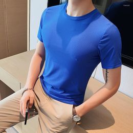 Men's T Shirts Summer Ice Mesh T-Shirt Short Sleeve Slim O-neck Tops Tees Business Social Casual Streetwear Men Clothing