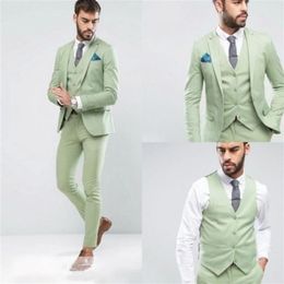 Latest Light Green Men Wedding Suits Custom Groom Tuxedo Man Party Suits Groomsman Tailcoat 3 Pieces Jacket Pant Vest303R