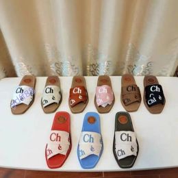 With Box Canvas Slipper Leather Sandal Lady Sandals Designers Slides Cross Woven Roman Slippers Fashion Buckle Summer Wide Flat W Hz 8984