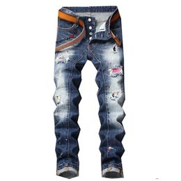 Dsquare Jeans D2 Mens Luxury Designer Denim Black Ripped Pants the Best Version Fashion Broken Hole Straight Italy Brand Bike De Zxl72tq