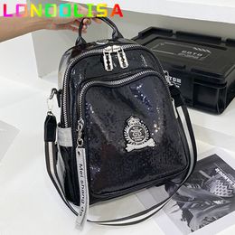 Waist Bags Fashion Sequin s Backpack High Quality Bookbag Soft Leather School for Teenagers Girls 3 In 1 Ladies Travel Bagpacks 230703