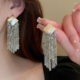 Stud Earrings FFLACELL 2023 Metal Square Texture Sequins Multi Layer Long Tassel For Women Girl Shiny Trendy Daily Jewelry