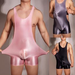 Underpants Mens Oil Shiny Glossy U Convex Pouch Straps Bodysuit Sexy Smooth Trunk Boxer Briefs Underwear Swimsuit Sleep Bottoms