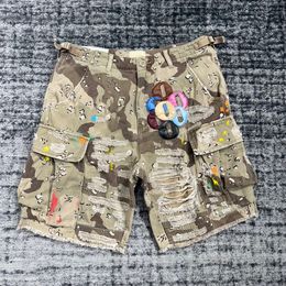 Men s Shorts Camouflage Splicing leather G letter washed Retro men women shorts Summer 230703