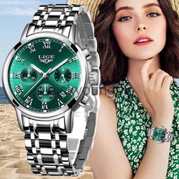 Wristwatches 2023 LIGE Ladies es Top Brand Luxury Fashion Stainless Steel Women Chronograph Quartz Clock Waterproof Wrist+Box 0703