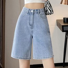 Women's Shorts Summer Women's Jean 2023 Casual Loose Wide Leg Knee-length Women Korean Fashion Pockets Denim Short Pants