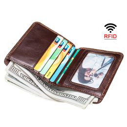 Men's leather wallet short clip rfid card bag multi card small purse for men male first layer cowhide money clip slim wallet