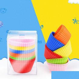 Baking Moulds 24Pcs/Set Round Sile Muffin Cups 7Cm Cupcake 6 Color 24 Pcs Pan Bakeware Pastry Tools Kitchen Accessories Drop Deliver Dhfjp