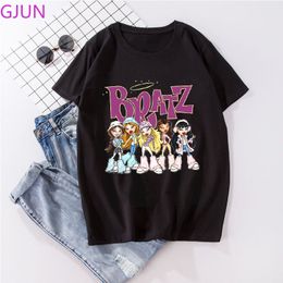 Damen T-Shirt Bratz T Shirts Damen Übergroßes T-Shirt Ästhetisch Harajuku Y2k Tops Herren Streetwear Schwarz Lässig 100% Baumwolle Kurzarm T-Shirt 230703