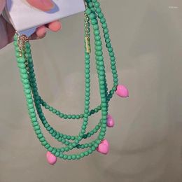 Pendant Necklaces 2023 Trend Vintage Resin Acrylic Pink Love Heart Green Beaded Necklace For Women Aesthetic Jewellery Fashion Neck