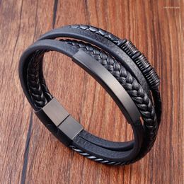 Charm Bracelets Luxury Classic Multi-layer Style Hand-woven Winding Stainless Steel Men's Leather Bracelet With Magnet Clasp For Jewellery