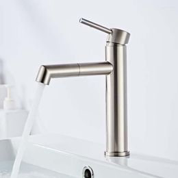 Bathroom Sink Faucets Azeta Brass Brushed Nickel Basin Faucet Deck Mounted 360 Degree Rotate Cold Water Washbasin Mixer Tap AT8106BN