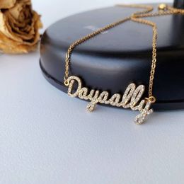 Pendant Necklaces Custom Name Necklace Personalised Diamond Iced Out Stainless Steel Gold Crystal Nameplate Bling For Women Gift 230704
