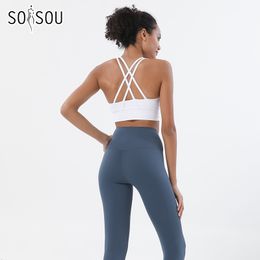 Yoga Outfits SOISOU Set Women s Tracksuit Gym Fitness Woman 2 Pieces Leggings Sports Bra Breathable Sportwear Clothes 230704