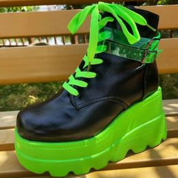 Boots 2023 Big Sizes 43 Gothic Green Platform High Heels Cosplay Fashion Winter Wedges Halloween Shoes Ankle Bootie 230703