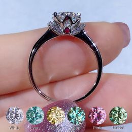 Cluster Rings Trendy Moissanite 6.5MM 1 For Women Girlfriend Courtship Gift 925 Silver Diamond Not Adjustable