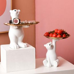 Racks Resin Polar Bear Key Holder Statue Creative Figurine Home Office Desktop Storage Fruit Plate Candy Sundries Tray Ornaments Decor