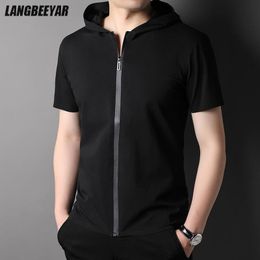 Men s Tracksuits Top Grade Brand Designer Summer Tops With Hoodie Men Tshirt Zipper Solid Colour Short Sleeve Casual Fashion Clothes 230703