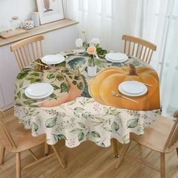 Table Cloth Thanksgiving Pumpkin Leaf Round Tablecloth Party Kitchen Dinner Cover Holiday Decor Waterproof Tablecloths