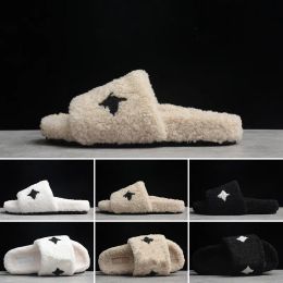 With Box 2022 Classic Designer Women Wool Slippers C Home Fur Fluffy Furry Warm Letters Sandals Autumn Winter Slides Scuffs UJ 1677