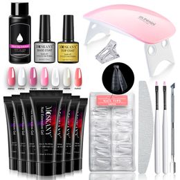 Nail Manicure Set Poly Gel Kit Professional 6W LED Lamp And 2 Styles Quick Building Mould Tips For Nails Art Tools 230703