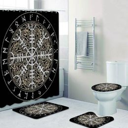 Feeding Nordic Style Shower Curtain Viking Helm of Awe Icelandic Magical Staves Shower Curtains Bathroom Sets Showers Curtins and Rugs