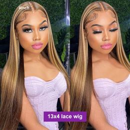 Highlight Wig Human Hair Wigs For Women Pre Plucked Ombre Honey Blonde Coloured 13x6 Hd Straight Lace Front Wig