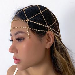 Hair Clips Ethnic Rhinestone Hollow Tassel Headwear Headband Hat Cap Jewellery For Women Handmade Metal Multilayer Head Chain Headpiece