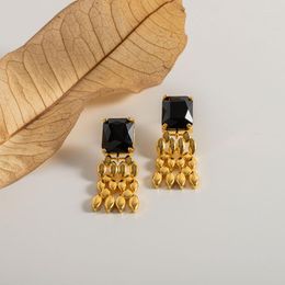Dangle Earrings Minar High Quality Black CZ Cubic Zirconia Chunky Link Chain Long For Women Ladies 14K Gold Plated Brass Earring