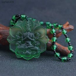 Liuli Crystal Buddha Green Tara Amulet Buddha Charms Tibetan Buddhism Religion Amulet Pendant Crystal Beads Glass Necklace L230704
