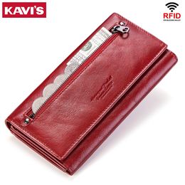 Women Genuine Leather Wallets Fashion Cell Phone Clutch Bag for RFID Protect Card Holder Purse Travel Zipper Pocket Long Handbag