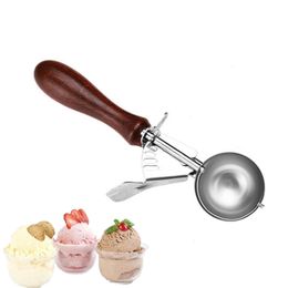 Ice Cream Tools Redwood Stainless Steel Ice Cream Scoop Tool Cookie Scoop Icecream Spoon Kitchen Gadgets Sticks Potatoes Watermelon Fruit Padauk 230703