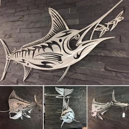 Feeding Metal Marine Fish Wall Decoration Wrought Iron Indoor Crafts Ornament for Home Living Room Bedroom Gq