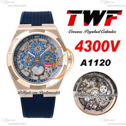 TWF Overseas Perpetual Calendar Moonphase 4300V A1120 Automatic Mens Watch Rose Gold Skeleton Dial Blue Rubber Super Version Reloj Hombre Edition Puretime B01