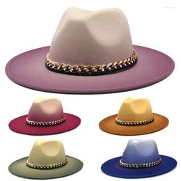 Berets Women Men Ladies Fedoras Top Colorful Hat Jazz Caps European American Round Wool Bowler Felt Hats Chain Fedora Trilby Cap