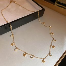 Chains DODOHAO Stainless Steel Shiny Stars Tassel Choker Necklace Y2k Jewellery For Women 2023 Fashion Golden Chain Zircon Charm