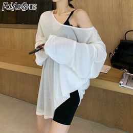 Women's Swimwear Long Sleeve Asymmetrical Dress Women Sexy Simple Sun-proof Loose Summer Aesthetic Beach Cover Ups Casual O-Neck Clothes Z230706