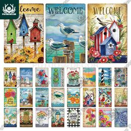 Curtains Putuo Decor Welcome Vintage Plaque Metal Tin Sign Wall Art Decor Sweet Home Poster Family Garden Farm Beach Hut Iron Painting