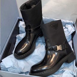 Дизайнерские ботинки Женщины смазанными кожами Martin Boot Acle Nylon Shoes Winter Black White Shouse Размер 35-41 с коробкой №333