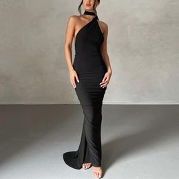 Casual Dresses Sexy Black Super Long Evening Dress Women'S Summer Fashion Halter Bag Hip Slim Ladies Elegant Party Night Vestidos