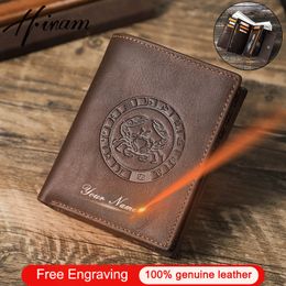 Customised Constellation Genuine Leather Men Wallet Luxury Brand Male Short Wallet RFID Casual Purse Card Holder Coin Bag Clutch