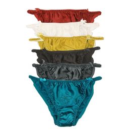 Natural Silk Women's String Bikinis Panties W Cotton Crotch Economic Pack of 6 US S M L XL XXL311B