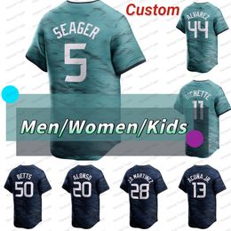 All Star 2023 Baseball Jersey Seager Yordan Alvarez Bo Bichette Austin Riley Jose Ramirez Diaz Jose Ramirez Acuna Jr. Mookie Betts Griffey Rutschman Blue Teal Custom