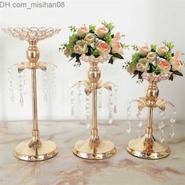 Candle Holders PEANDIM Gold Crystal Candle Holder Wedding Decoration Table Centrepieces Candelabra Birthday Party Flower Vase Home Decor Z230704