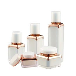 30/50g Refillable Pearl White Acrylic Square Shape Cream Jar 15/30/5050ml Lotion Pump Serum Essence Foundation Bottle Cosmetic Packagin Inmt