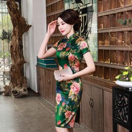Ethnic Clothing Fashion Short Sleeve Qipao Knee Length Cheongsam Dress Chinese Dresses For Women