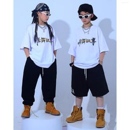 Stage Wear 2023 Chinese National Tide Clothes For Kids Loose White Shirts Kpop Outfits Girls Boys Jazz Modern Dance Streetwear DQS9953